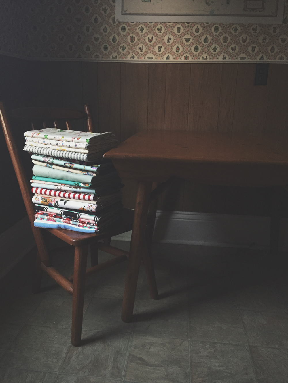 Stack of fabric on a chair