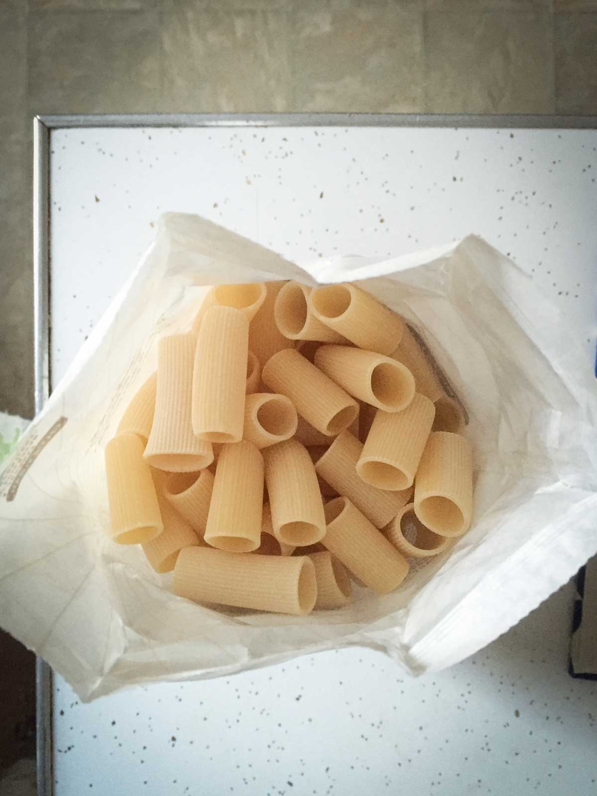 Large rigatoni noodles for Kale Pesto Pasta